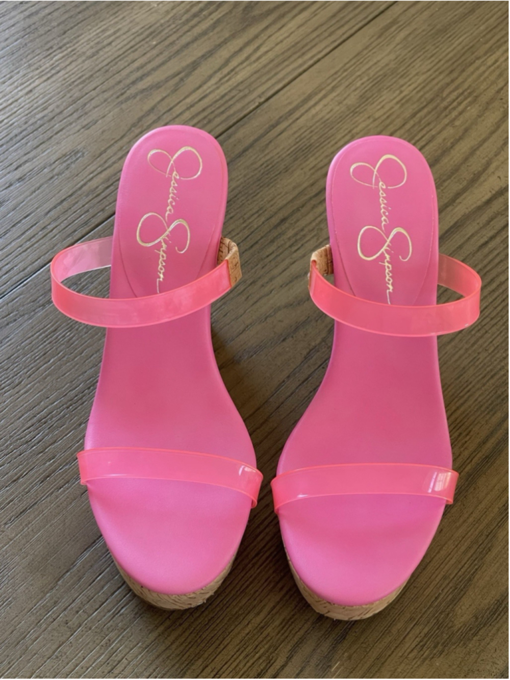 Jessica Simpson Women’s Pink/Brown Slip-On Wedge Sandals Logo Synthetic 7.5 - Picture 4 of 8